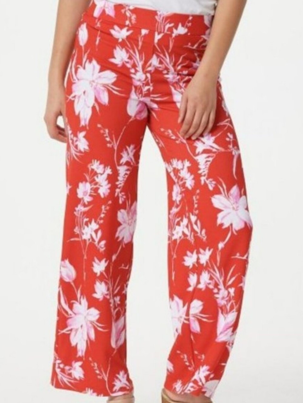 Isaac Mizrahi Live Pants Wide Leg Red Floral Pebble Knit Medium Petite - Picture 2 of 7